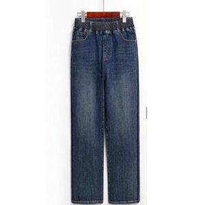 Blue-Grey Wide-Legged Straight Jeans – Rare Elastic Waist for Ultimate Comfort